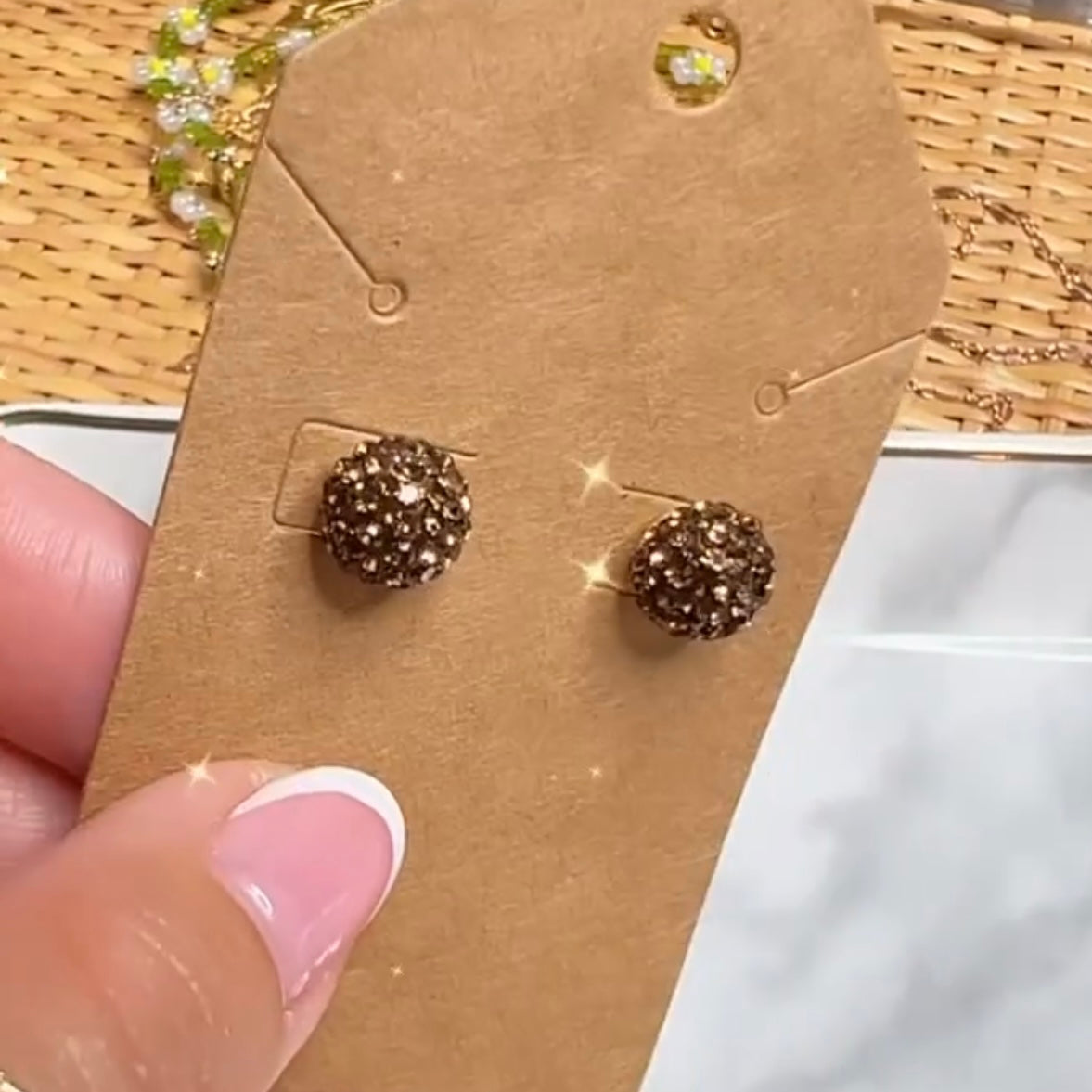 Brown-Gold Sparkly Stud Earring - 7mm